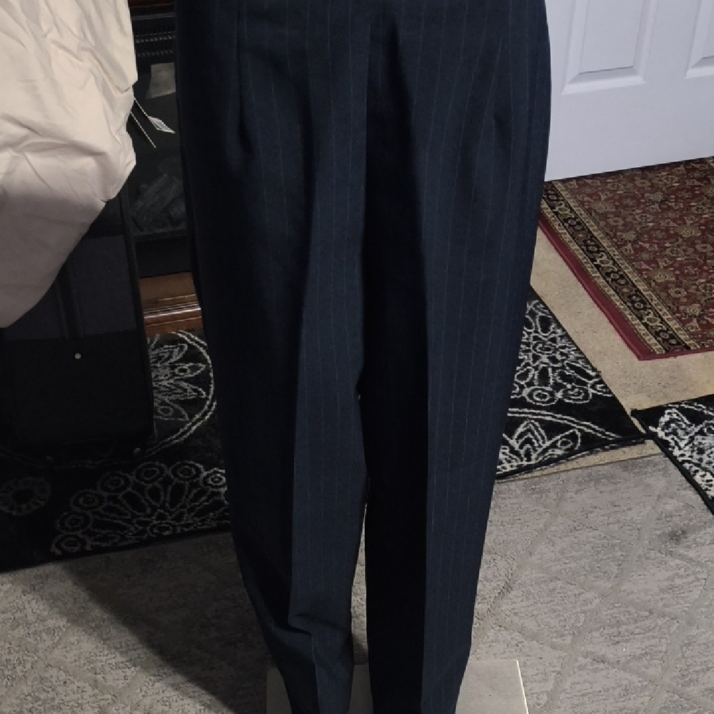 Navy Pinstripe Trousers